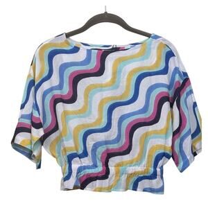 Native Youth blue/yellow/cream top, small, NWT, mod retro, 70s style, artsy